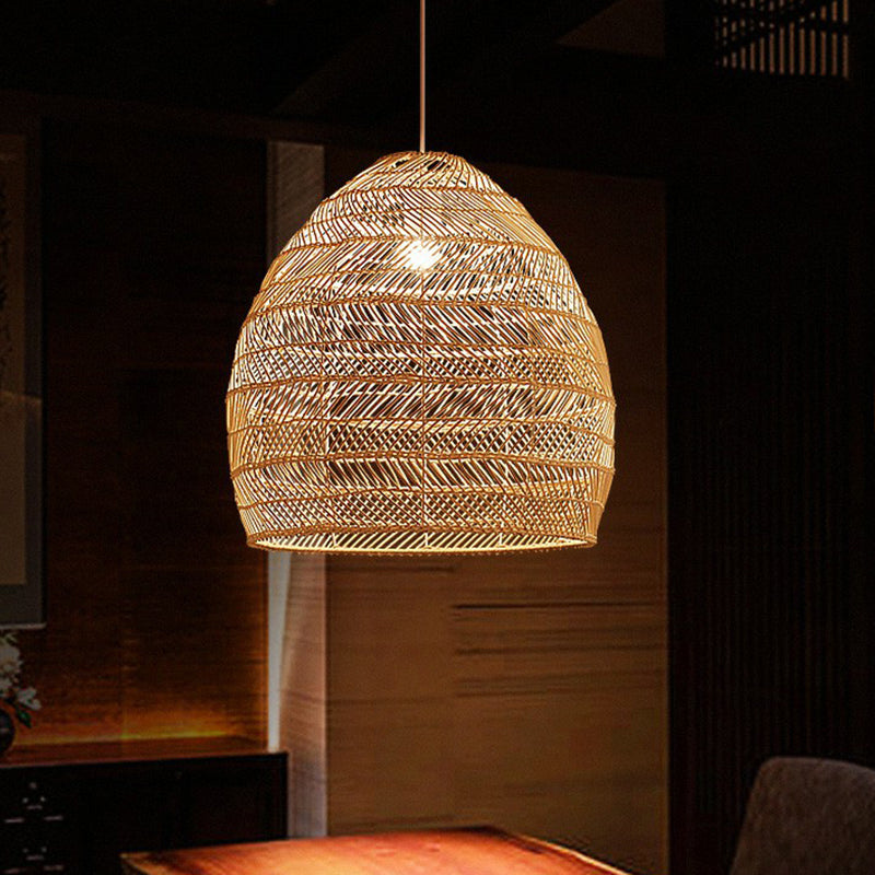 Minimalist Single-Bulb Hanging Lamp With Rattan Shade | Restaurant Ceiling Light