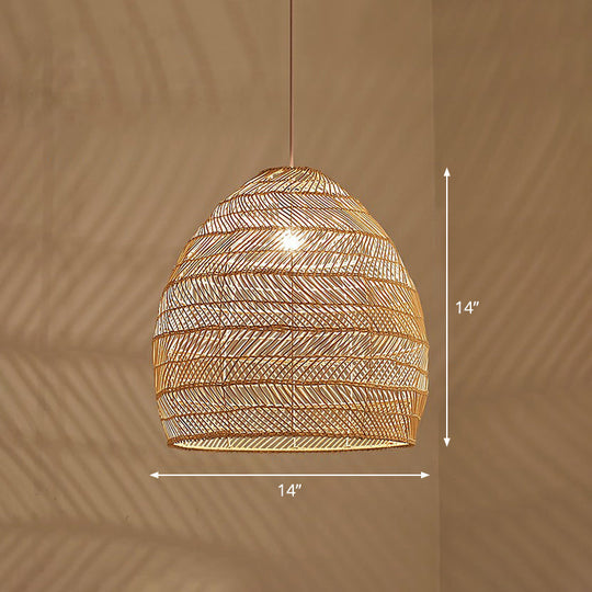 Minimalist Single-Bulb Hanging Lamp With Rattan Shade | Restaurant Ceiling Light
