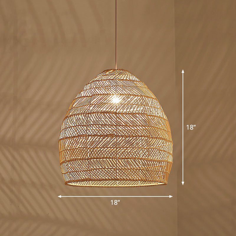 Minimalist Single-Bulb Hanging Lamp With Rattan Shade | Restaurant Ceiling Light Wood / 18