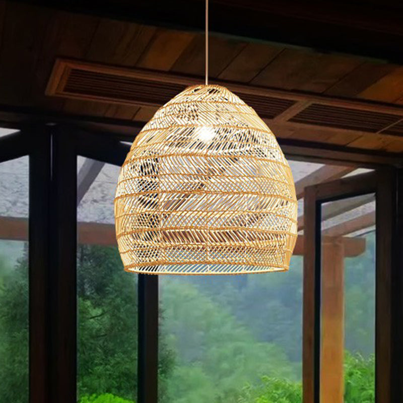 Minimalist Single-Bulb Hanging Lamp With Rattan Shade | Restaurant Ceiling Light