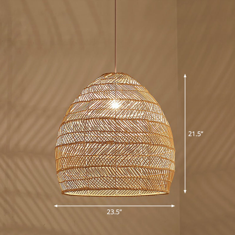 Minimalist Single-Bulb Hanging Lamp With Rattan Shade | Restaurant Ceiling Light