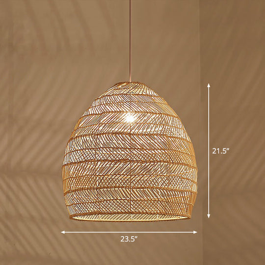 Minimalist Single-Bulb Hanging Lamp With Rattan Shade | Restaurant Ceiling Light