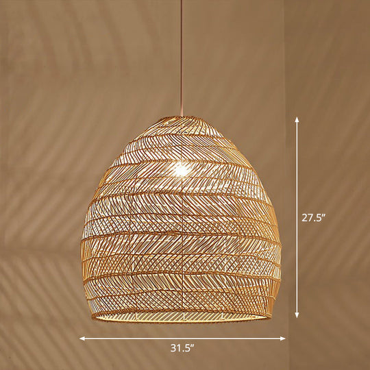 Minimalist Single-Bulb Hanging Lamp With Rattan Shade | Restaurant Ceiling Light Wood / 31.5