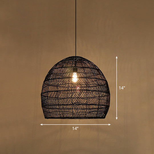 Minimalist Single-Bulb Hanging Lamp With Rattan Shade | Restaurant Ceiling Light