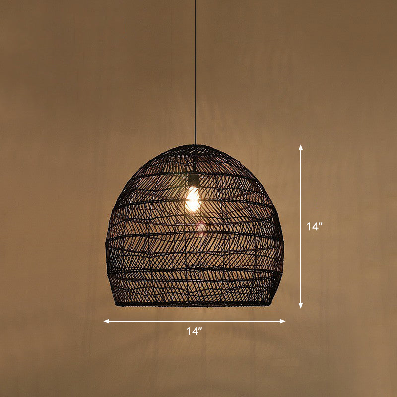 Minimalist Single-Bulb Hanging Lamp With Rattan Shade | Restaurant Ceiling Light Black / 14