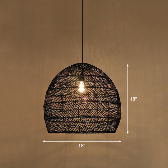 Minimalist Single-Bulb Hanging Lamp With Rattan Shade | Restaurant Ceiling Light Black / 18