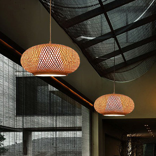 Chinese Bamboo Lantern Pendant Light - Tea Room Fixture With 1 Bulb