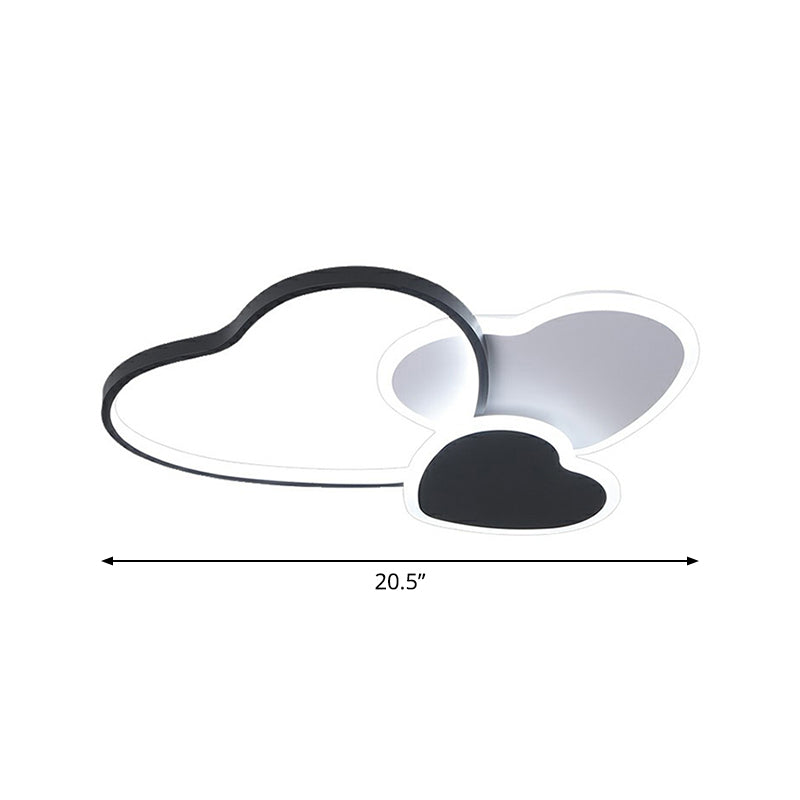 Modern Black Heart Led Flush Mount Light For Bedroom Ceiling / 20.5 White