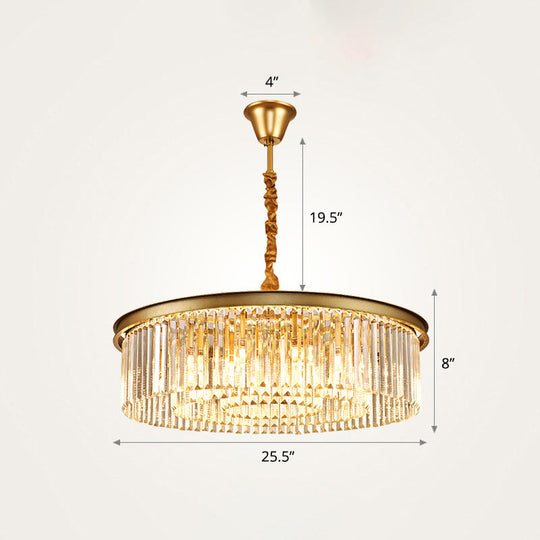 Modern Gold Finish Crystal Ceiling Chandelier For Living Room / 25.5’