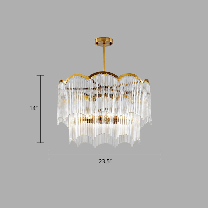 Fluted Clear Glass Rods Pendant Light: Postmodern Wavy Bedroom Chandelier / 23.5’