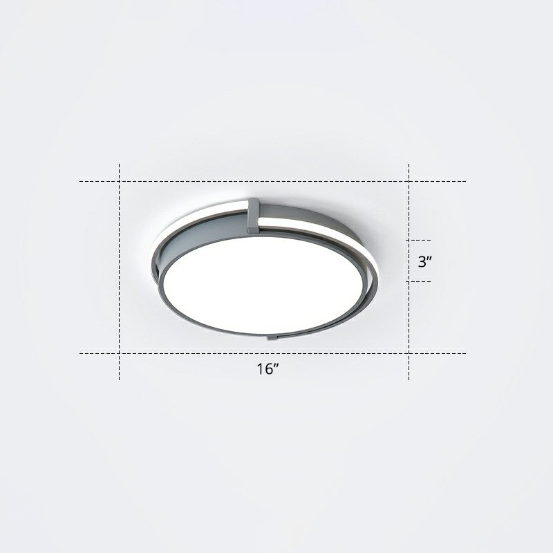 Nordic Circle Led Flush Mount Ceiling Light With Acrylic Diffuser Grey / 16 White