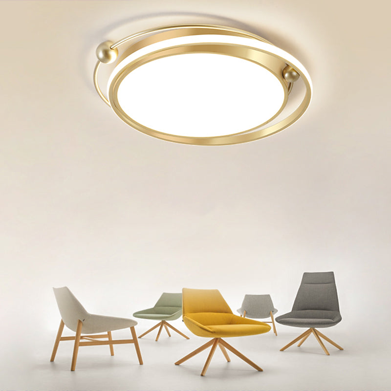 Modern Gold Led Ceiling Light With Halo Ring Flush Mount For Bedroom