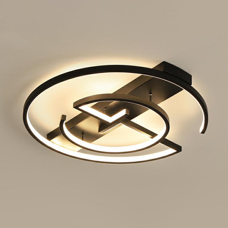 Metal Led Flush Light Fixture - Sleek Black Ceiling Lamp For Bedroom / 24.5 Remote Control Stepless