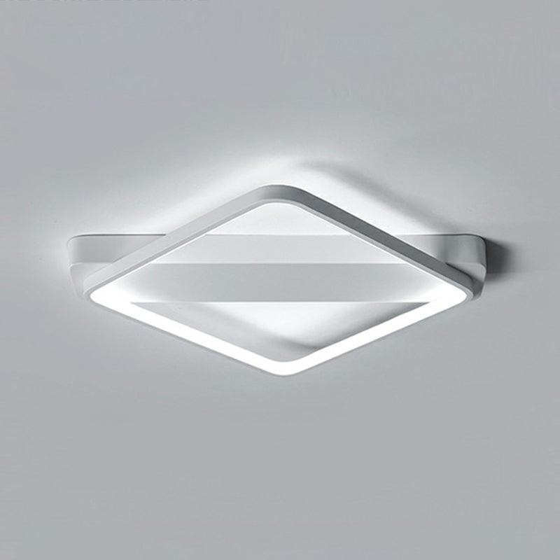 White Led Flush Mount Light: Modern Geometric Fixture For Bedroom Ceiling / 25.5 Rhombus