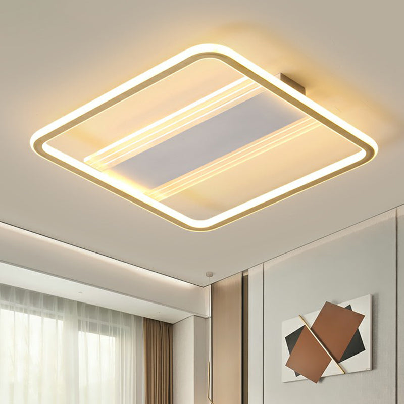 Minimalist Gold And White Flush Light For Bedroom With Square Acrylic Shade