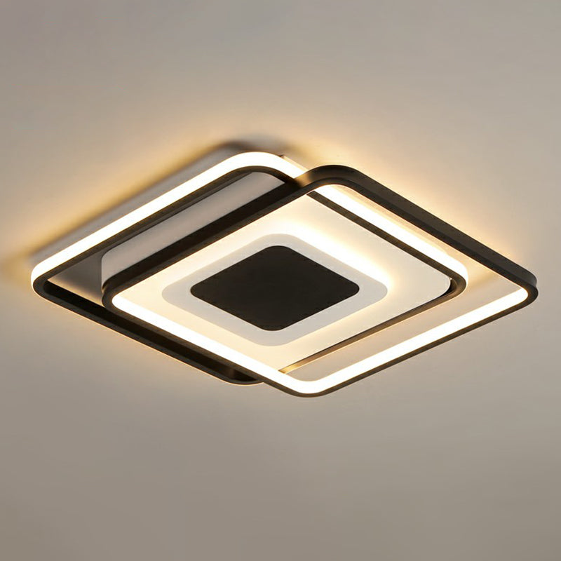 Modern Black Square Led Ceiling Flush Mount Light Fixture For Bedrooms / 21.5 Natural