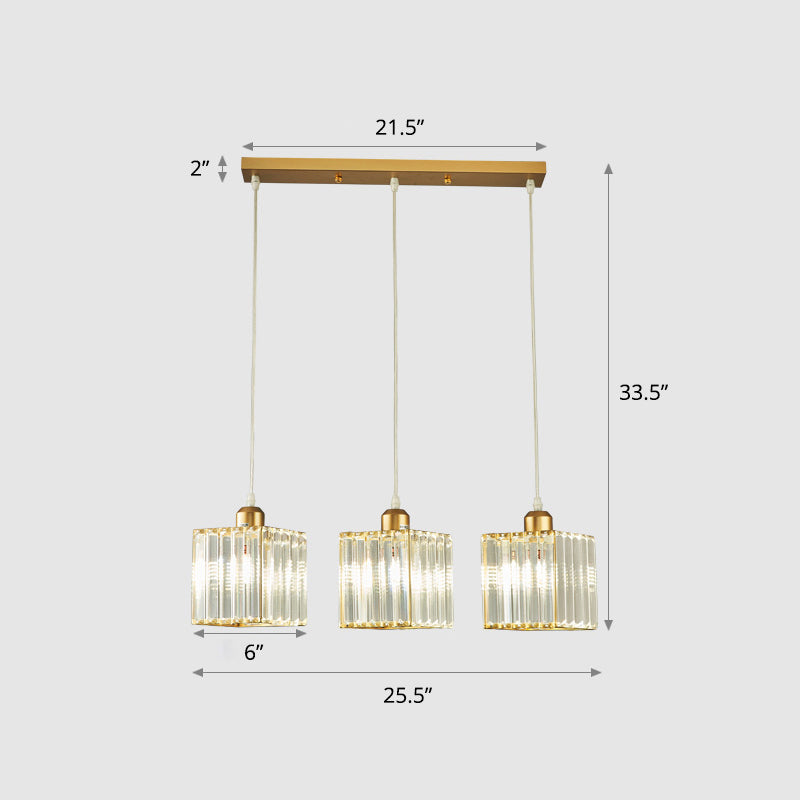 Gold Geometric Prism Crystal Pendant: Modern Simplicity Lighting For Dining Room / 25.5 Square Plate