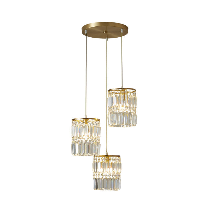 Modern Gold Drop Pendant Light With Prismatic Crystal Shade For Dining Room