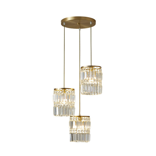 Modern Gold Drop Pendant Light With Prismatic Crystal Shade For Dining Room