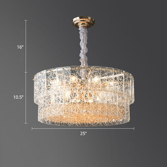Modern 2-Tier Chandelier Pendant Light With Clear Glass And Crystal Beads / 25’’