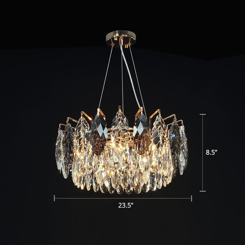 Modern Leaf-Shaped Pendant Chandelier With Clear Crystal Shade - 8-Head Hanging Lamp For