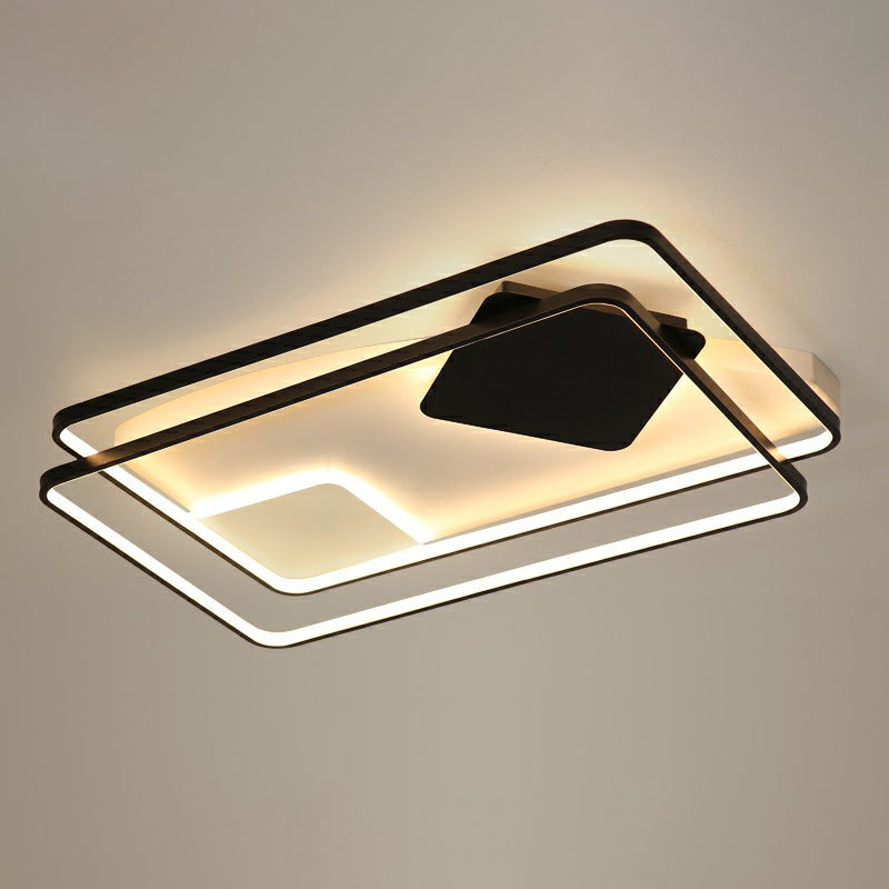 Black Led Flush Mount Ceiling Light For Modern Living Rooms / 35.5 Remote Control Stepless Dimming