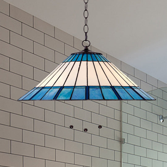 Tiffany-Style Blue Stained Glass Pendant Light - Tapered Design 16’/19.5’ W Single Bulb / 19.5’