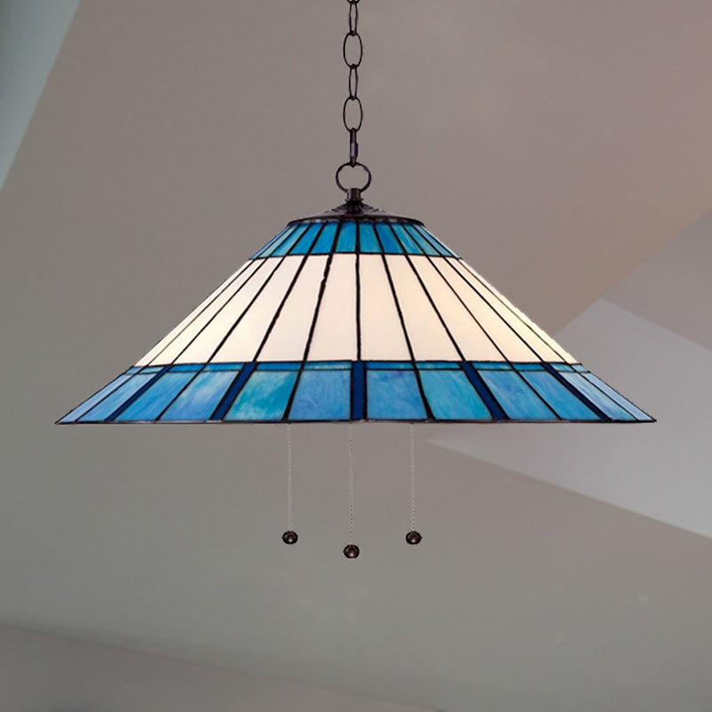 Tiffany-Style Blue Stained Glass Pendant Light - Tapered Design 16’/19.5’ W Single Bulb