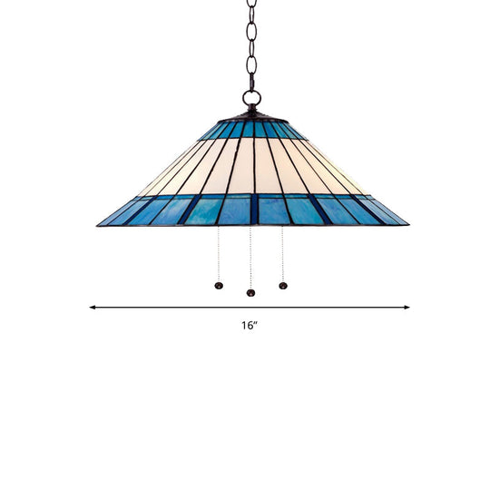 Tiffany-Style Blue Stained Glass Pendant Light - Tapered Design 16’/19.5’ W Single Bulb