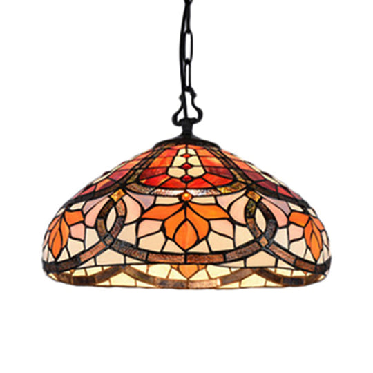 Antique Tiffany Stained Glass Pendant Light: Elegant Black Finish For Dining Room Décor