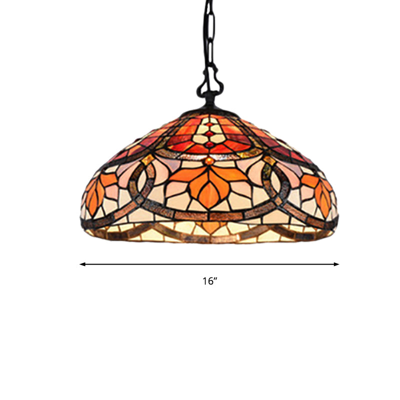 Antique Tiffany Stained Glass Pendant Light: Elegant Black Finish For Dining Room Décor