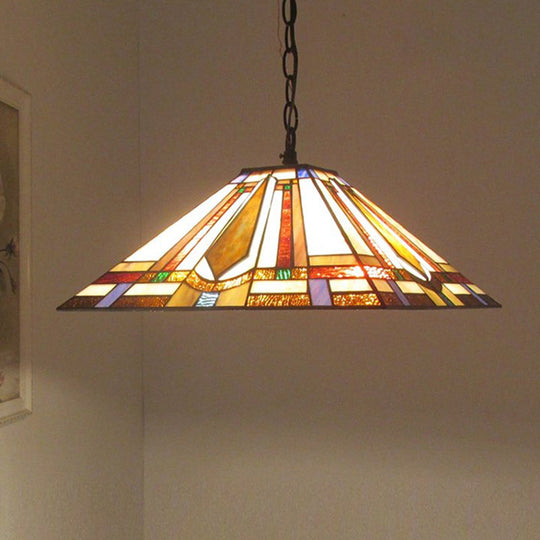 Tiffany Rhombus/Shell Ceiling Lamp - Brown Stained Art Glass Pendant Light For Dining Room