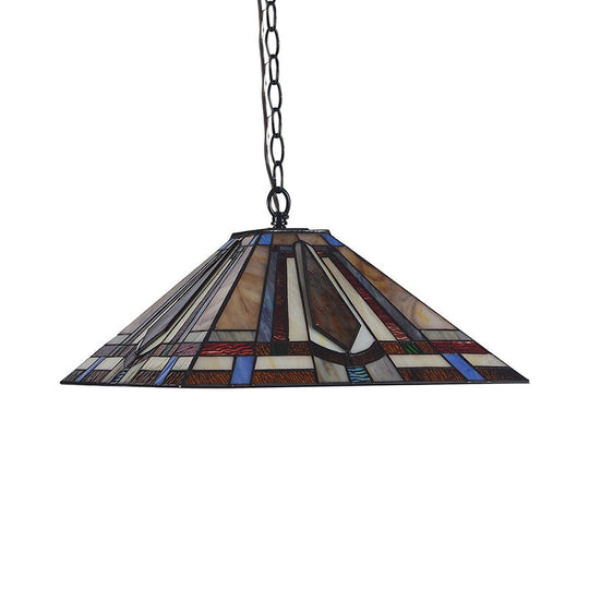 Tiffany Rhombus/Shell Ceiling Lamp - Brown Stained Art Glass Pendant Light For Dining Room