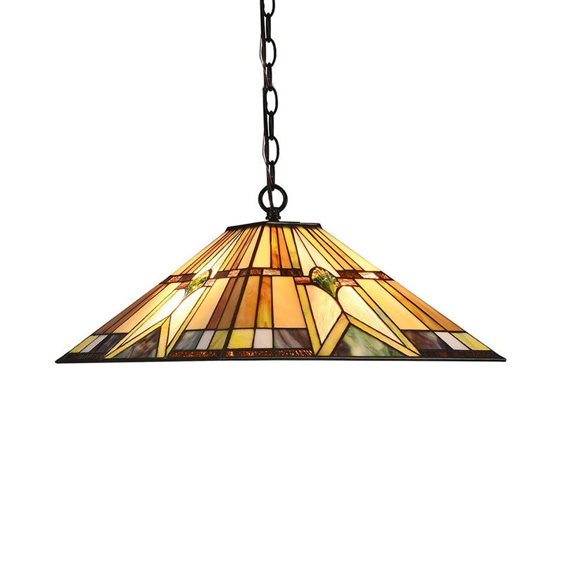 Tiffany Rhombus/Shell Ceiling Lamp - Brown Stained Art Glass Pendant Light For Dining Room