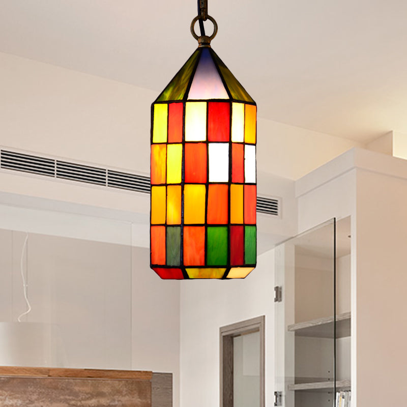 Stained Glass Hanging Pendant Light For Bedroom Or Living Room Multicolored Shade
