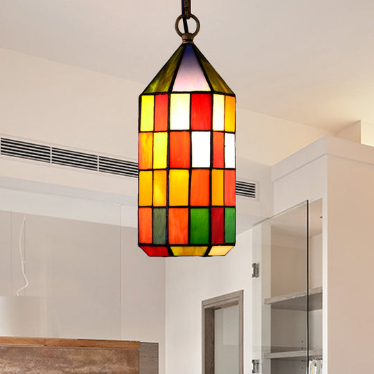 Stained Glass Hanging Pendant Light For Bedroom Or Living Room Multicolored Shade
