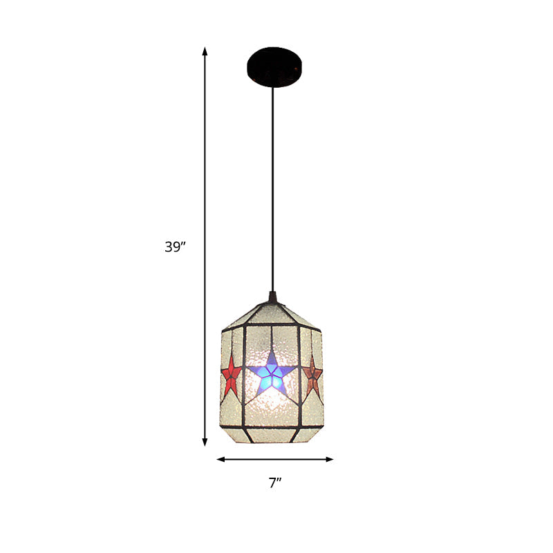 Stylish Star Design Pendant Ceiling Light - White/Clear Tiffany Art Glass Stainless 1-Light