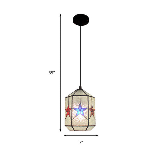 Stylish Star Design Pendant Ceiling Light - Stainless Art Glass Tiffany White & Clear 1-Light