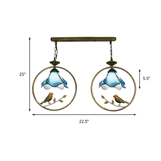 Tiffany Blossom Pendant Lamp With Little Bird Glass Hanging Light In Blue - Perfect For Kitchen
