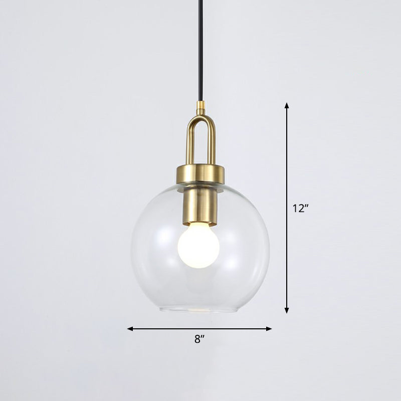 Simple Elegant Brass Sphere Pendant Light Fixture For Dining Room - Glass 1 Head Ceiling Lamp White