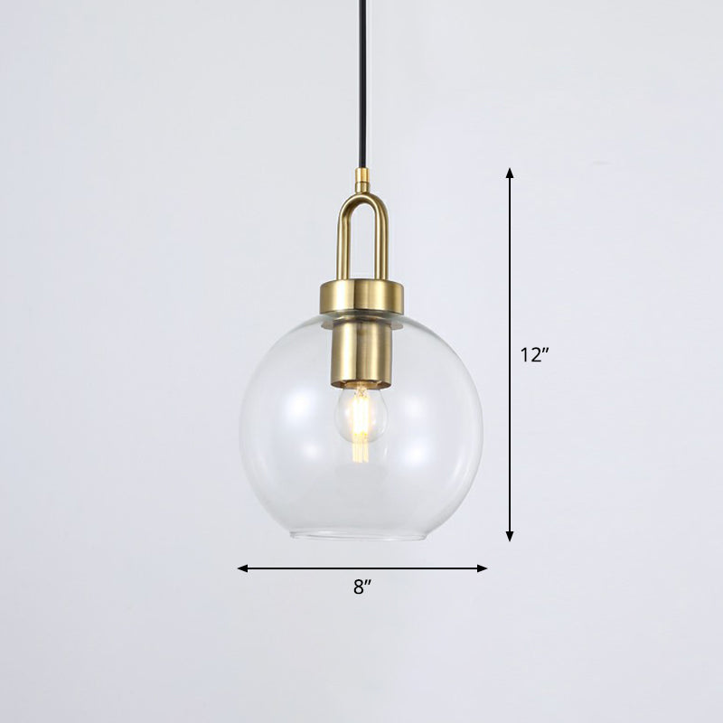 Simple Elegant Brass Sphere Pendant Light Fixture For Dining Room - Glass 1 Head Ceiling Lamp Clear