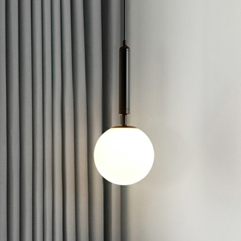 Nordic Opal Glass Pendant Lamp - 1-Light Bedside Hanging Light Fixture