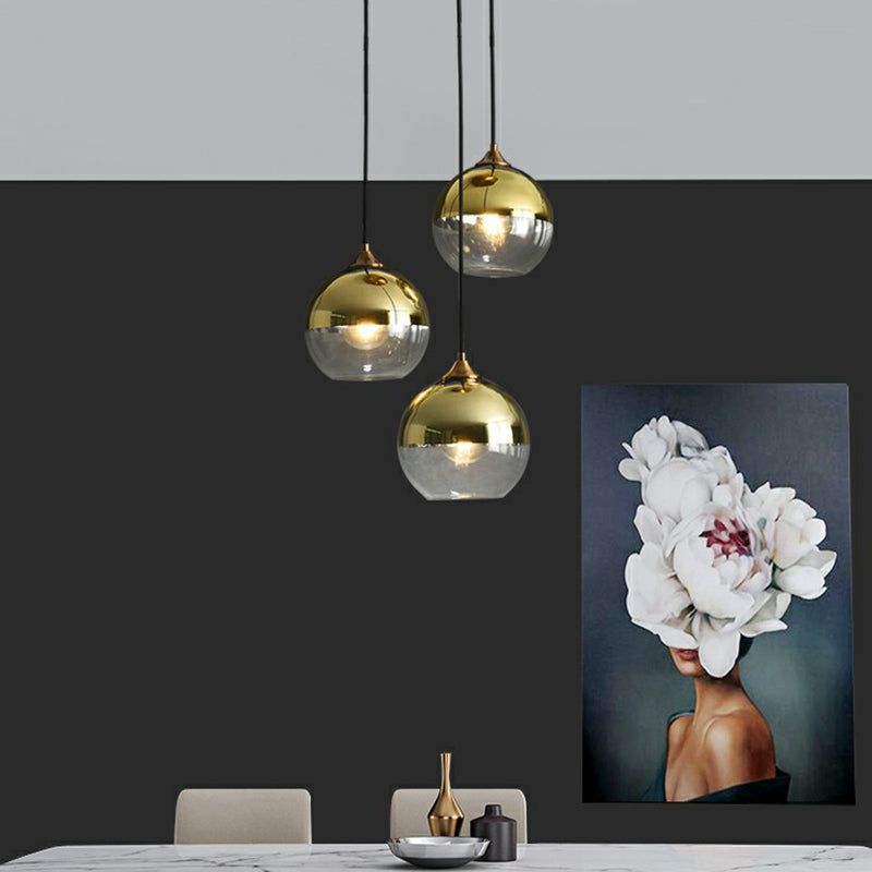 Spherical Multi-Glass Ceiling Lamp With 3 Lights For Modern Dining Room Suspension