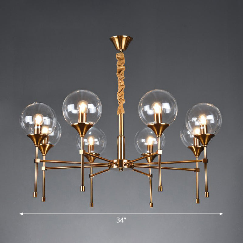 Ball Up Chandelier Glass Dining Room Light Fixture In Brass - Post-Modern Suspension 8 / Clear