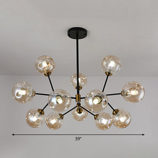 Black Nordic Glass Chandelier With Tree Branch Design For Living Room 12 / Amber