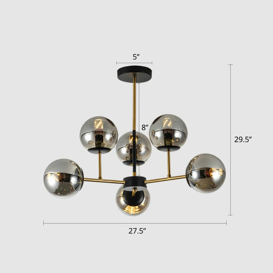 Sleek Black-Brass Spherical Chandelier – Nordic Glass Ceiling Suspension Lamp For Dining Room 6 /