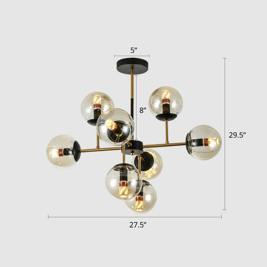 Sleek Black-Brass Spherical Chandelier – Nordic Glass Ceiling Suspension Lamp For Dining Room 8 /