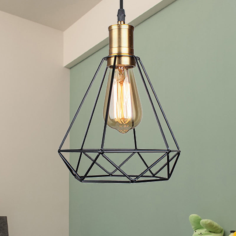 Diamond Cage Pendant Light In Retro Style- Brass/Antique For Living Room Brass