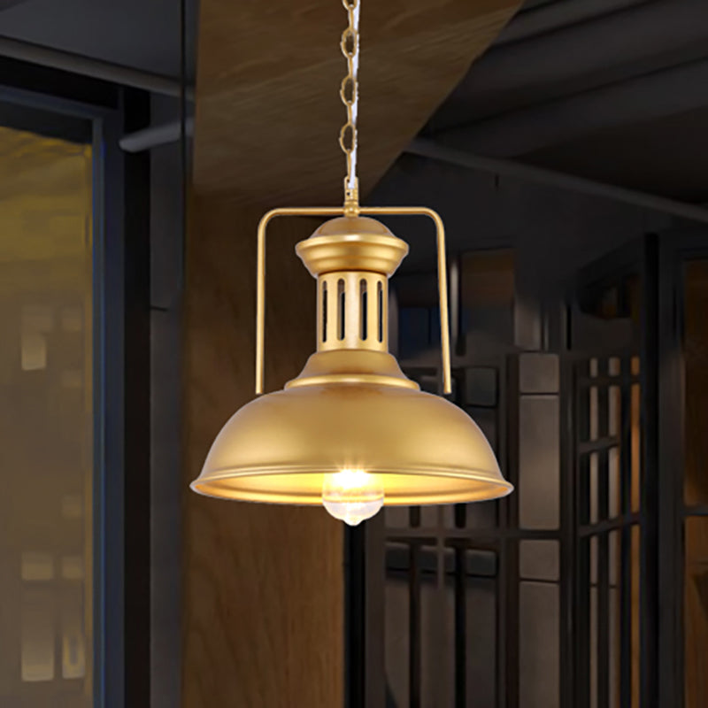 Industrial Barn Shade Pendant Light - 13’/16’ Wide Gold Finish Metal Hanging Lamp