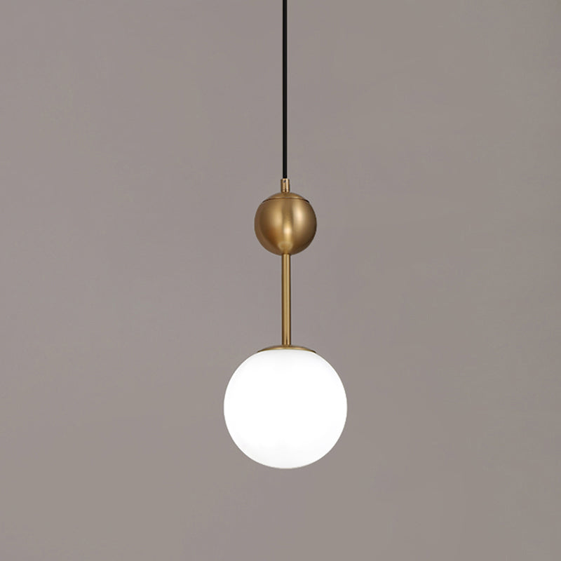 Opaline Glass Minimalist Pendant Ball Bedside Light Brass Suspension - 1-Light